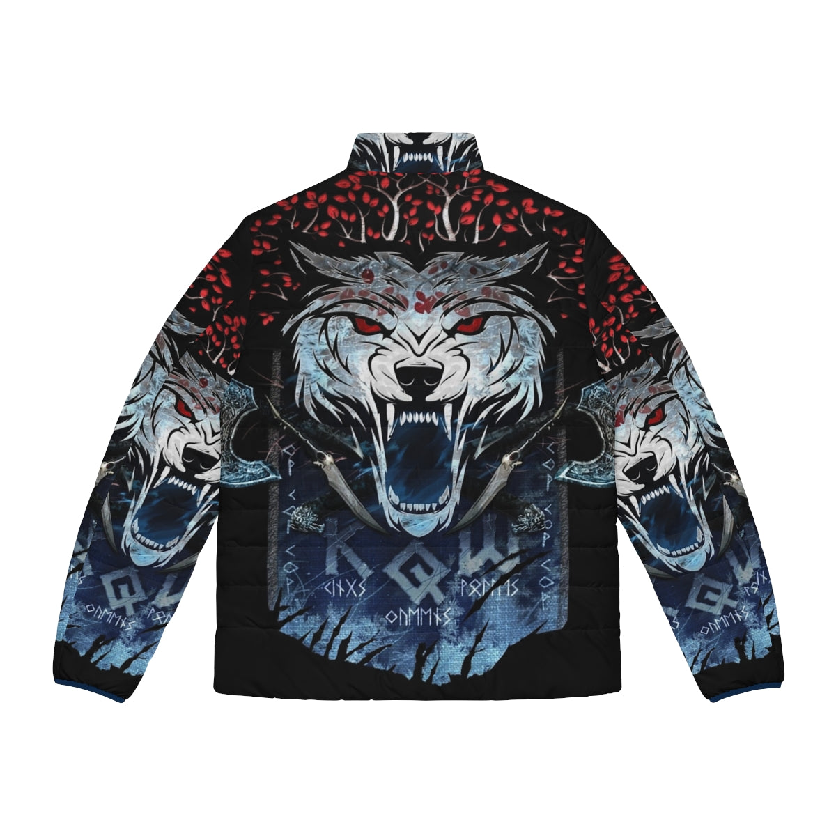 Kqw Banner Puffer Jacket with wolf and Stark house design - Back