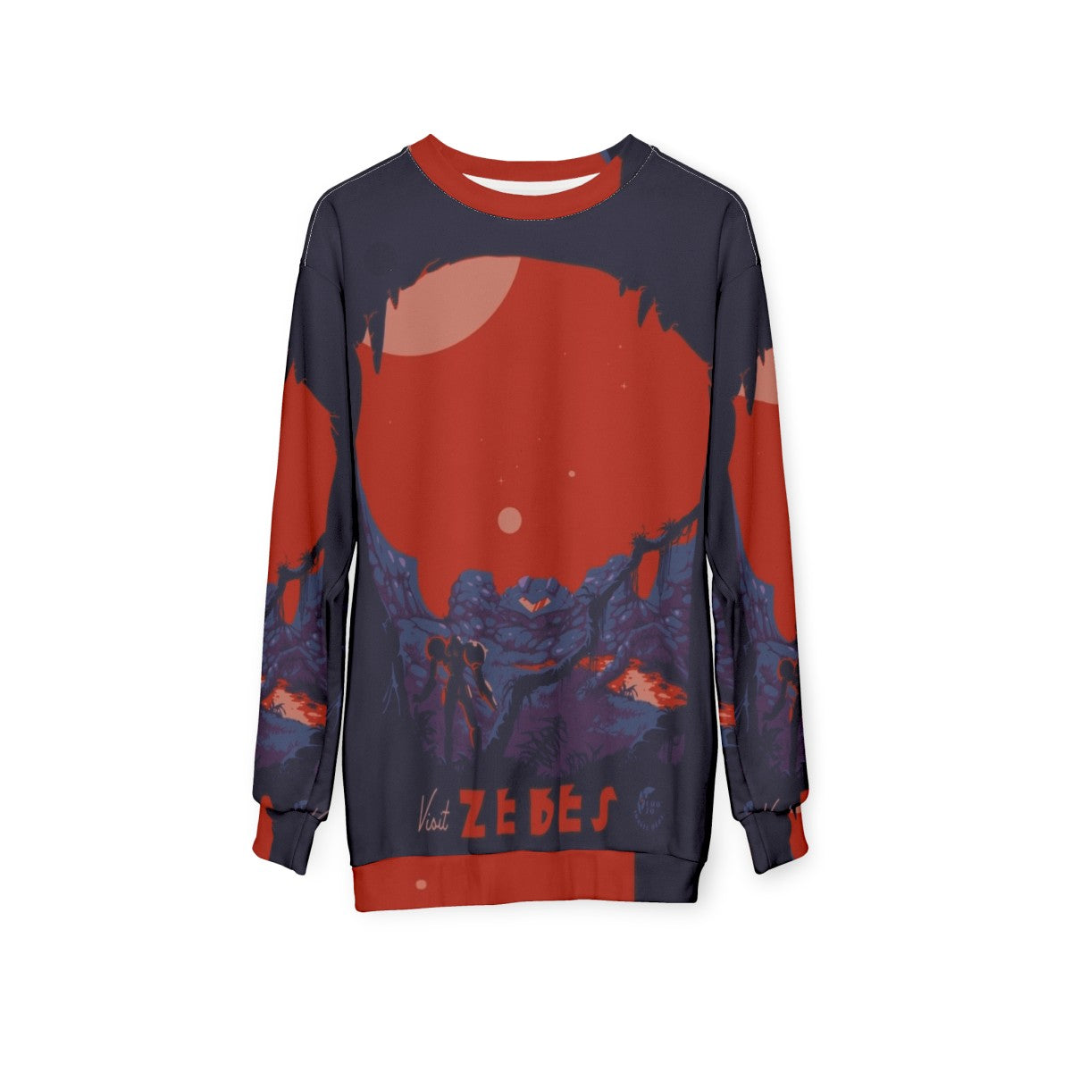 "Metroid-inspired 'Visit Zebes' Retro Sweatshirt" - hanging