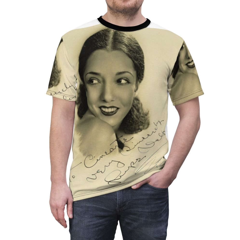 Vintage T-shirt featuring a signed portrait of classic movie star Lupe Velez - men front