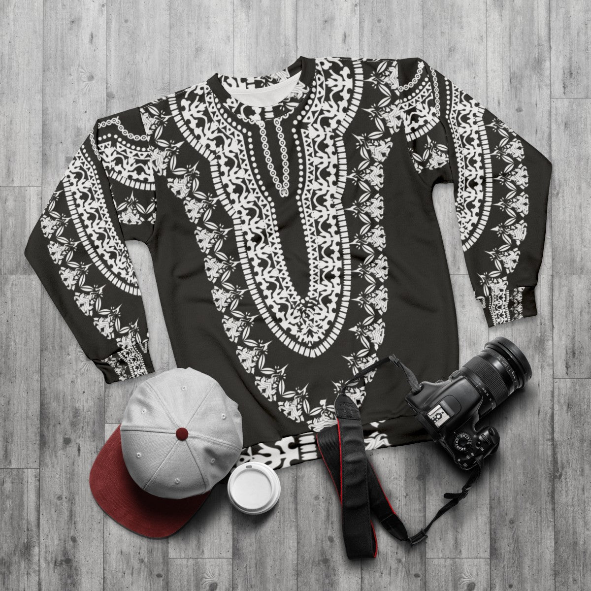 Wakandan Tribal Black Dashiki Sweatshirt - flat lay