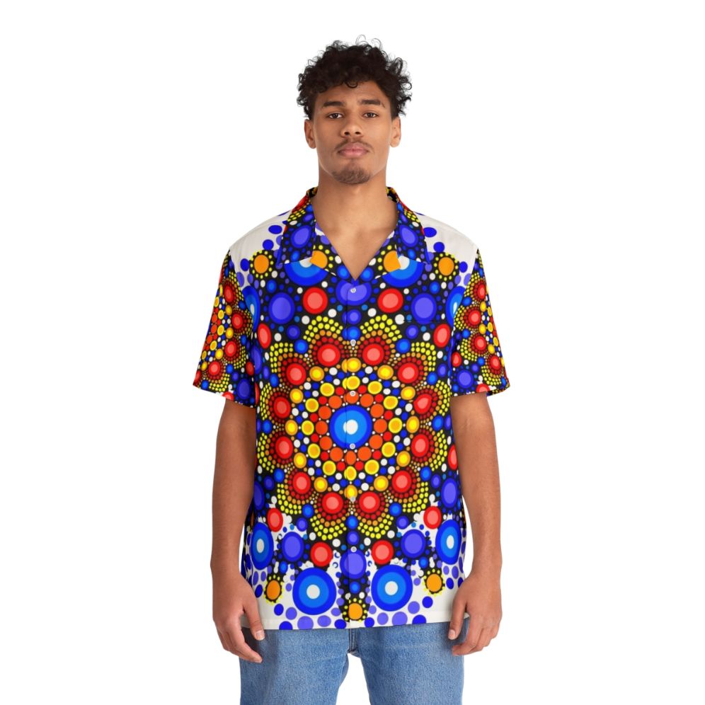 Blue and orange circles pattern Hawaiian shirt - People Front