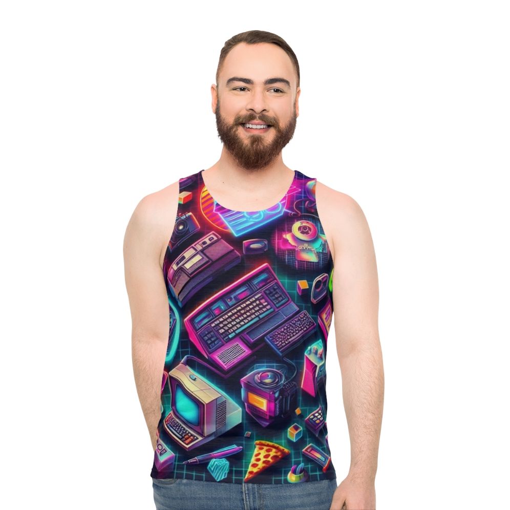 Retro-inspired colorful tech unisex tank top - men