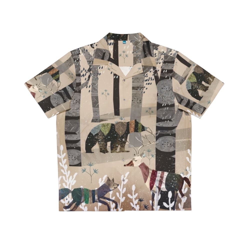 hawaiian shirt featuring a whimsical watercolor forest print with animals