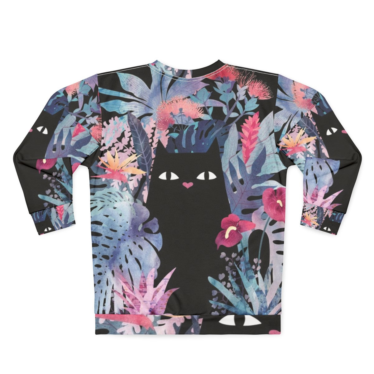 Pastel black velvet floral cat sweatshirt - Back