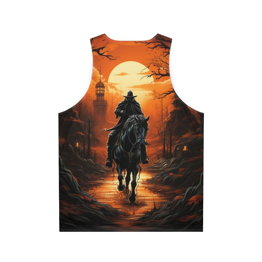 Unisex tank top with ghostly headless horseman design - Back