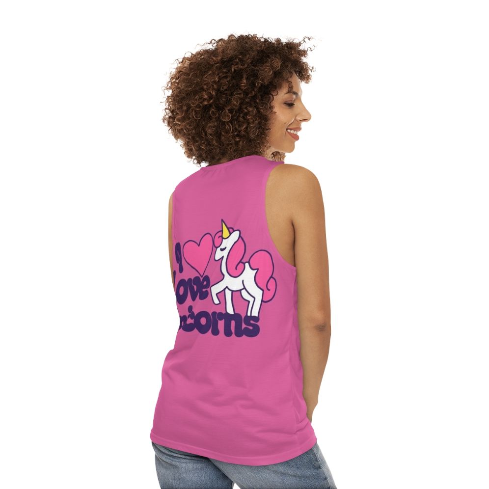 Retro unisex tank top with unicorn design - women back