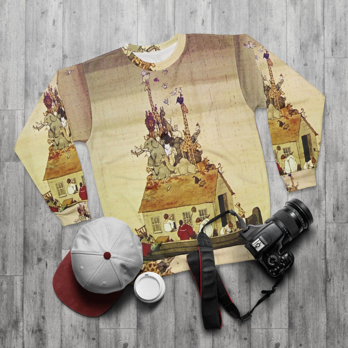 W Heath Robinson Noah's Ark Fantasy Art Sweatshirt - flat lay