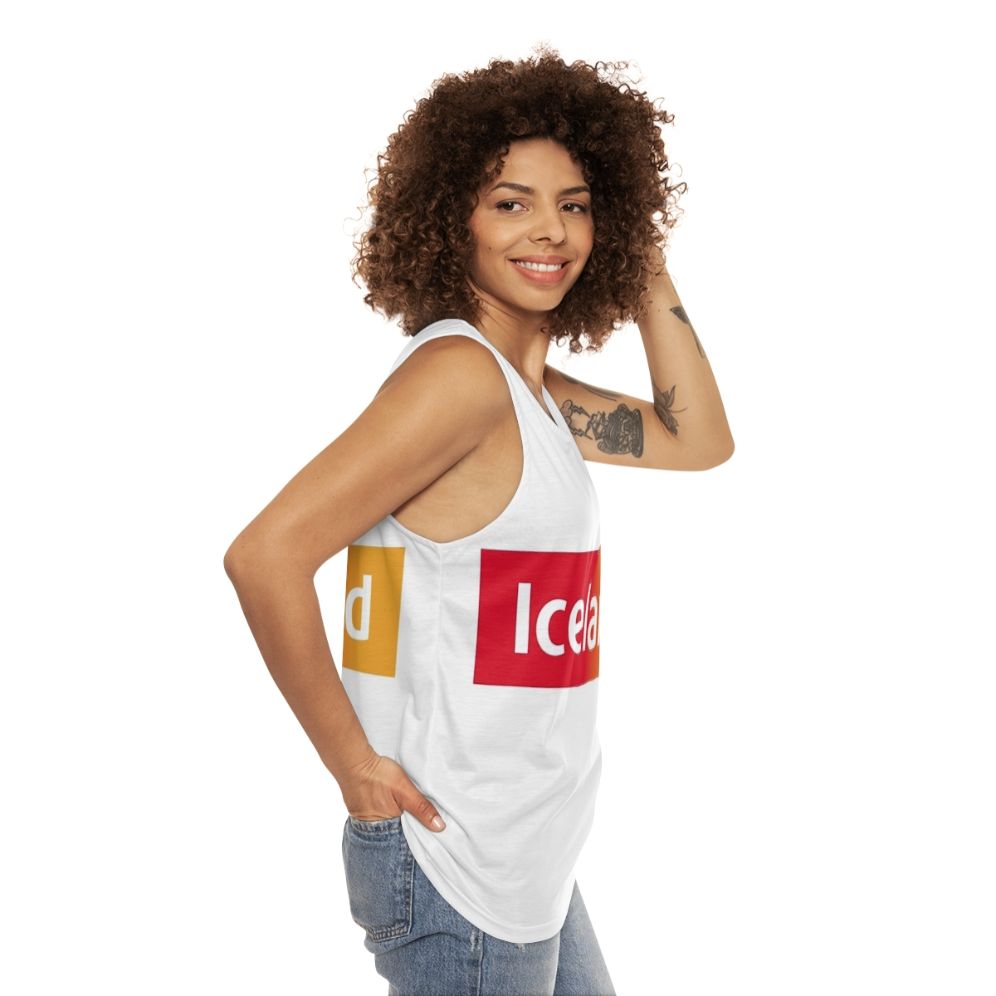 Model wearing Iceland Unisex Tank Top - women side