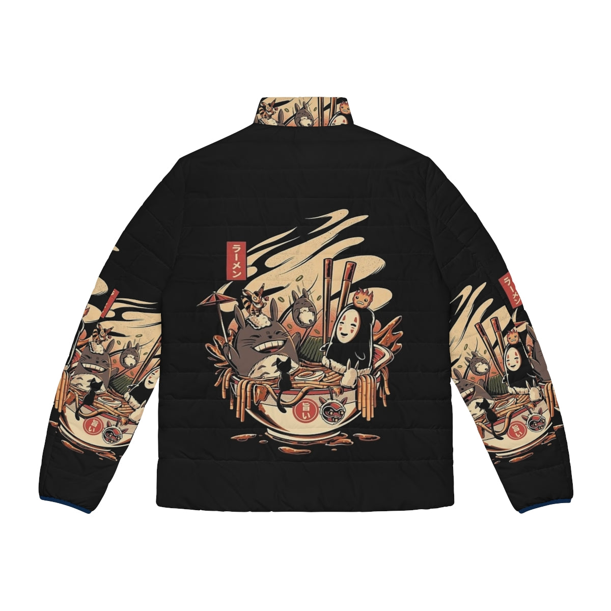 Ramen noodle puffer jacket with anime-inspired design - Back