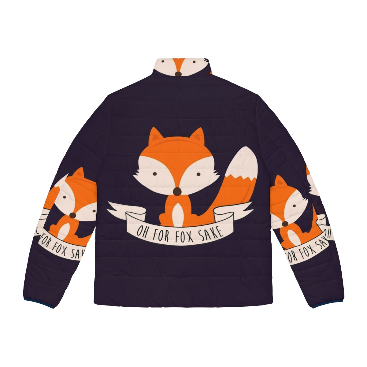 Colorful "Oh For Fox Sake" puffer jacket with cute fox design - Back