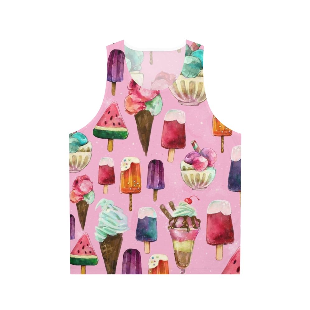 Model wearing an ice cream pattern unisex tank top