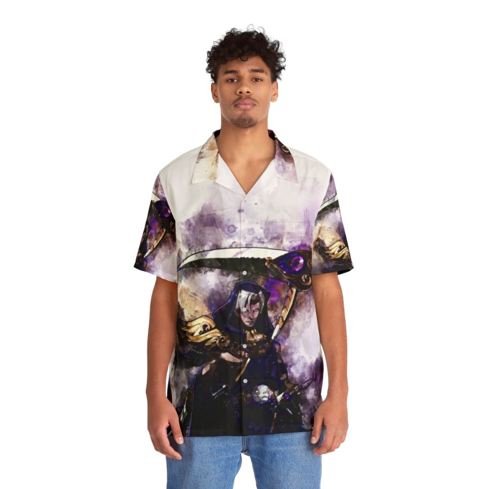 Watercolor Hawaiian shirt with Hades and Zagreus inspired design - People Front