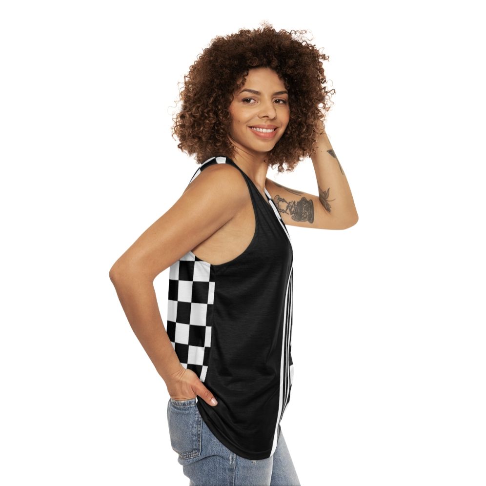 Unisex black and white ska inspired tank top - women side