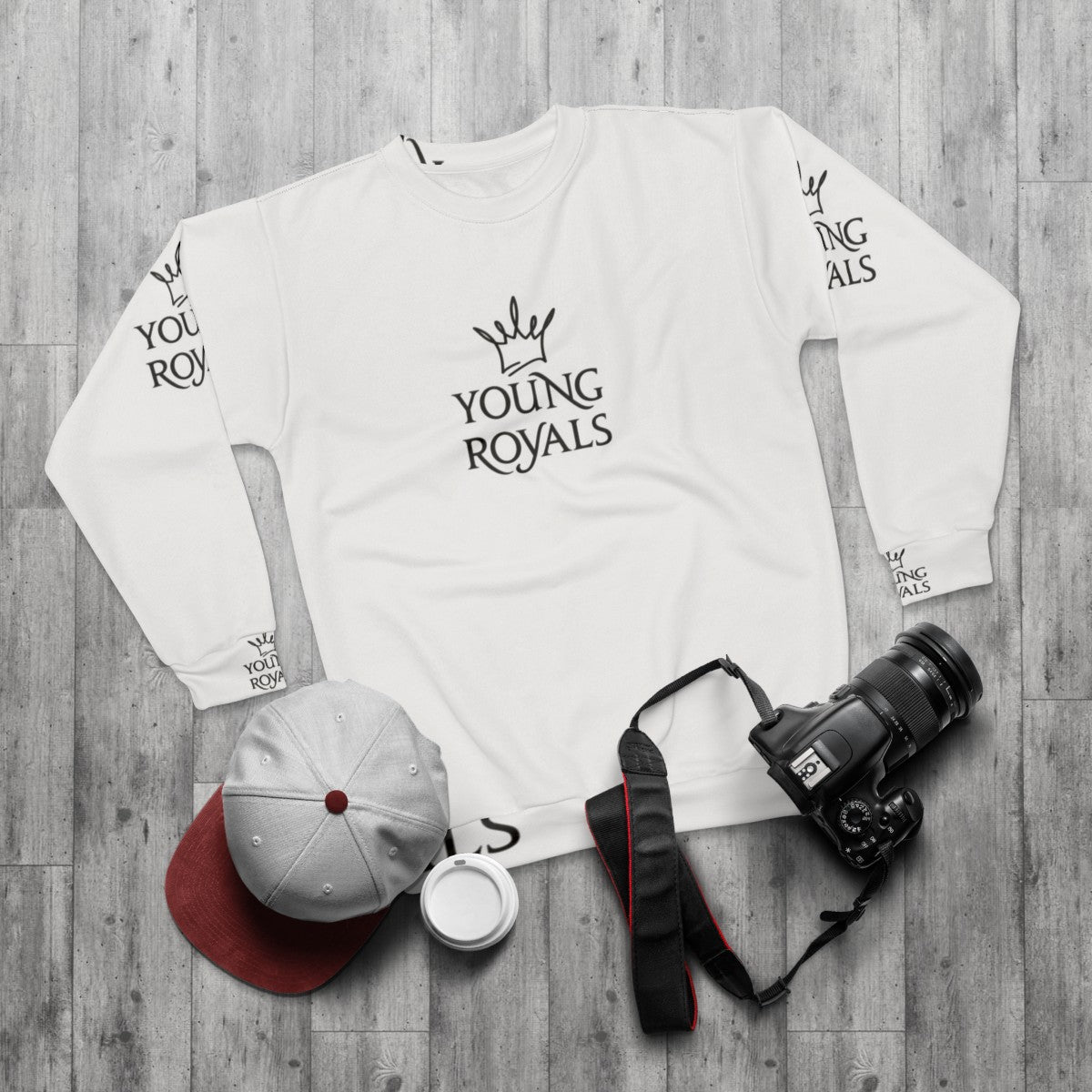 Young Royals Crown Sweatshirt with Edvin Ryding and Omar Rudberg - flat lay