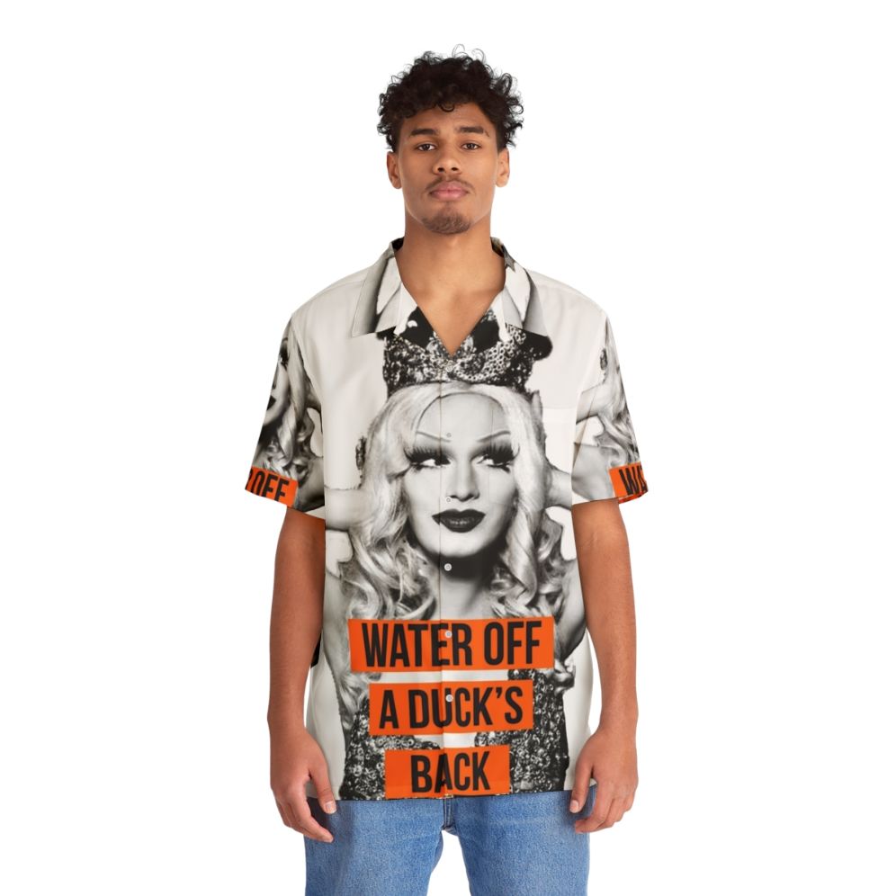 Jinx Lt 3 Hawaiian Shirt featuring tropical floral print for Rupaul's Drag Race fans - People Front