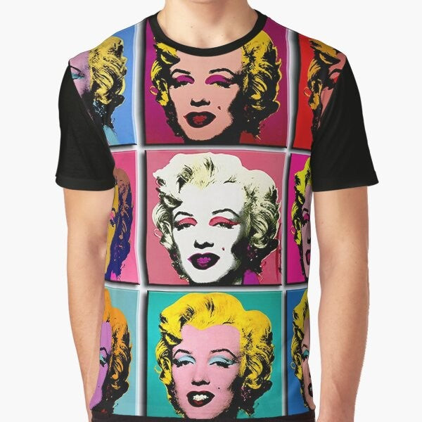 Marilyn Monroe Pop Art Graphic T-Shirt with Colorful Abstract Collage Design