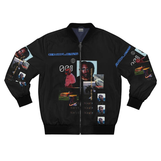 Frank Ocean inspired bomber jacket with music and fashion elements