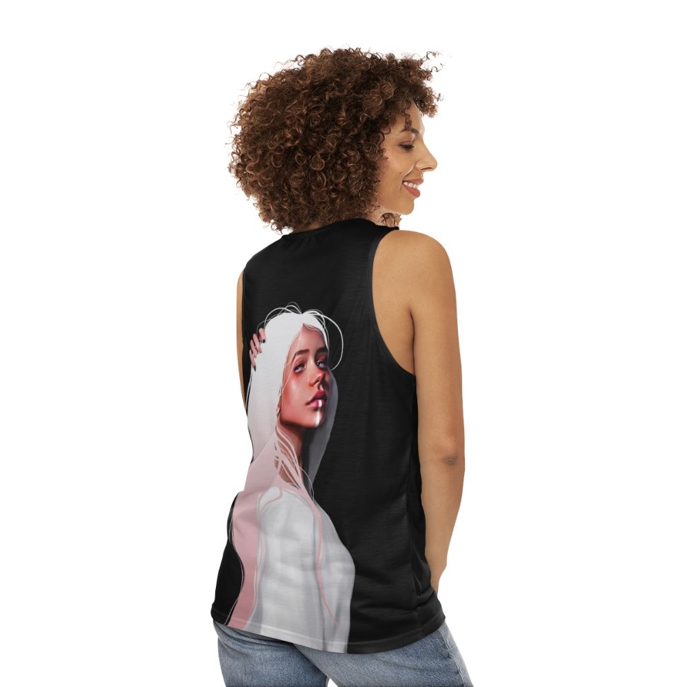 Colorful unisex tank top with modern graphic design - women back