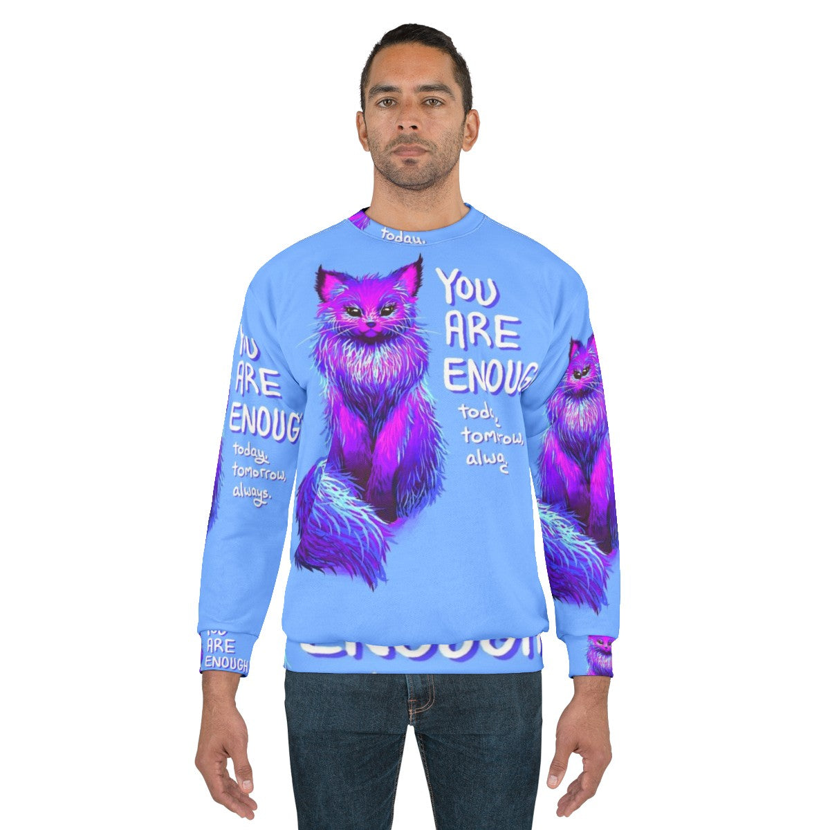 Cozy Maine Coon Cat Sweatshirt with Positive Self Love Affirmation - men