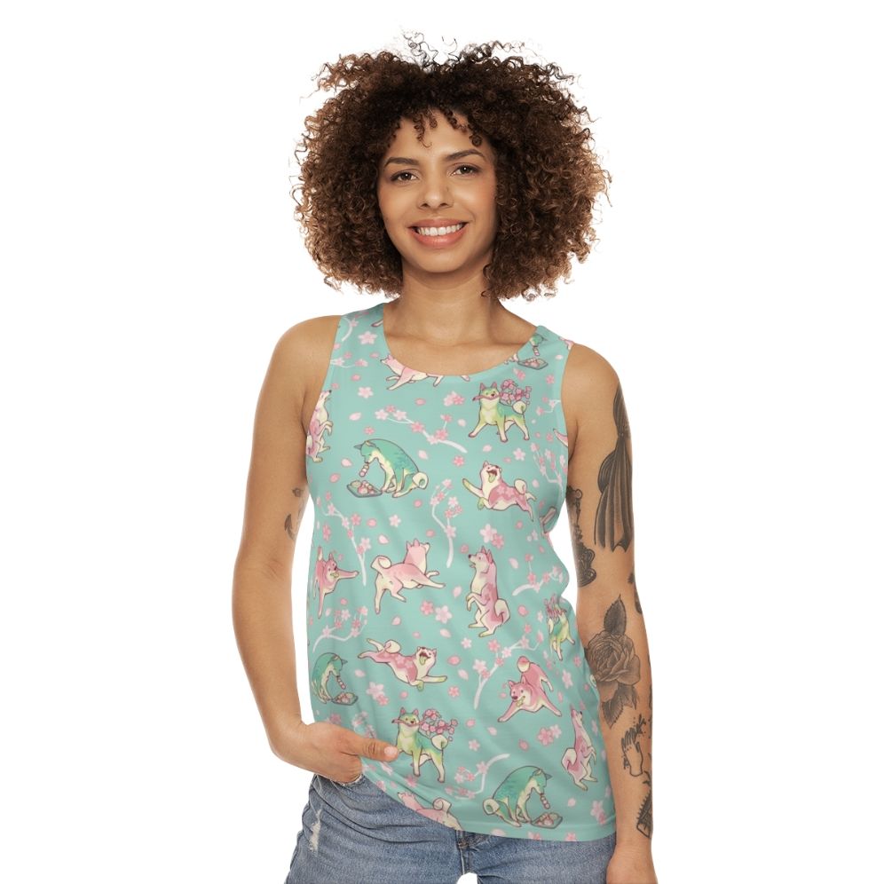 Shiba Inu Floral Unisex Tank Top - women