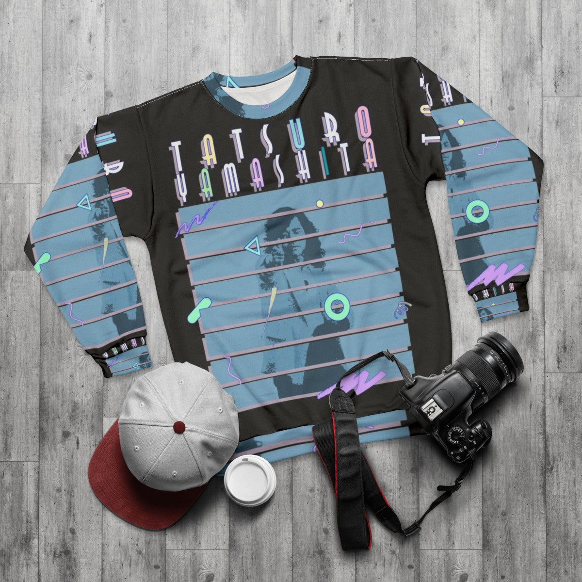 Tatsuro Yamashita Inspired Black Retro Sweatshirt - flat lay