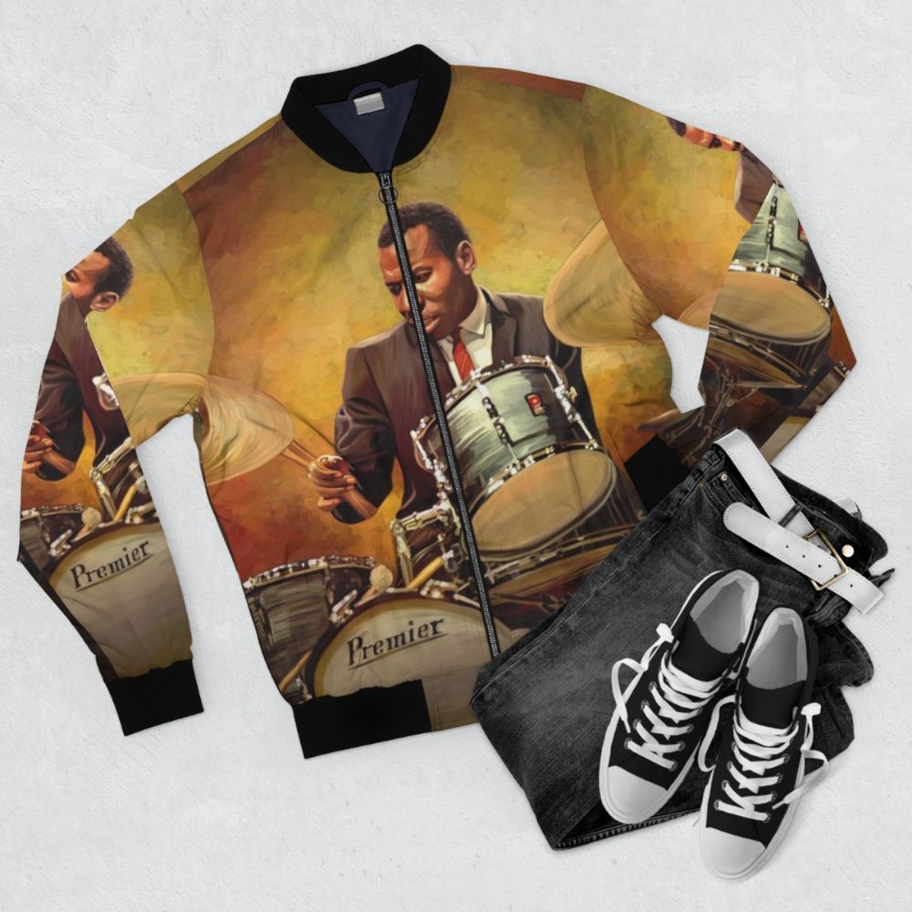 Elvin Jones Jazz Drummer Bomber Jacket - Flat lay