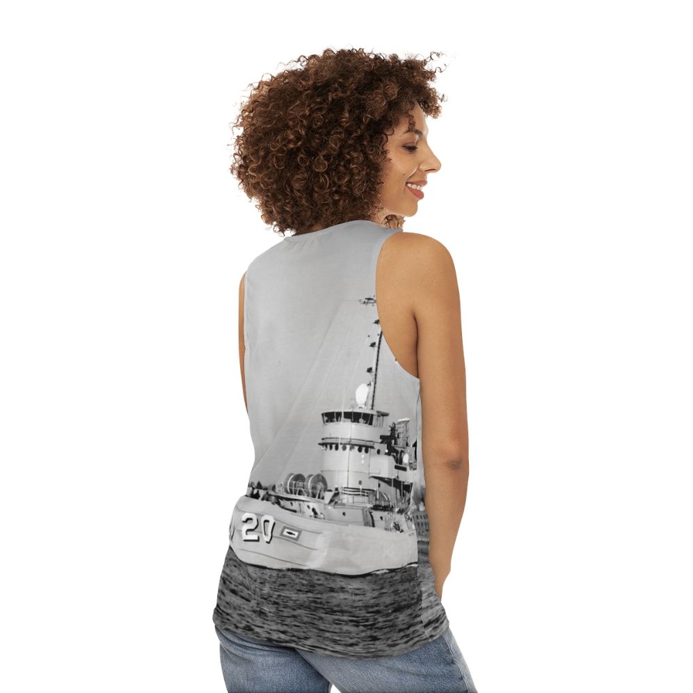 Submarine Rescue Navy Tank Top with USS Skylark ASR 20 Design - women back