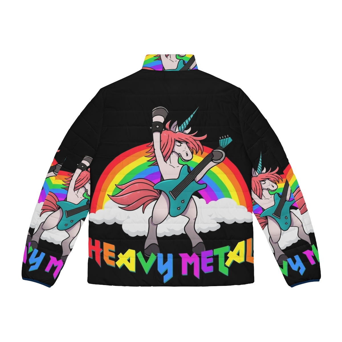 Heavy metal unicorn puffer jacket with guitar design - Back