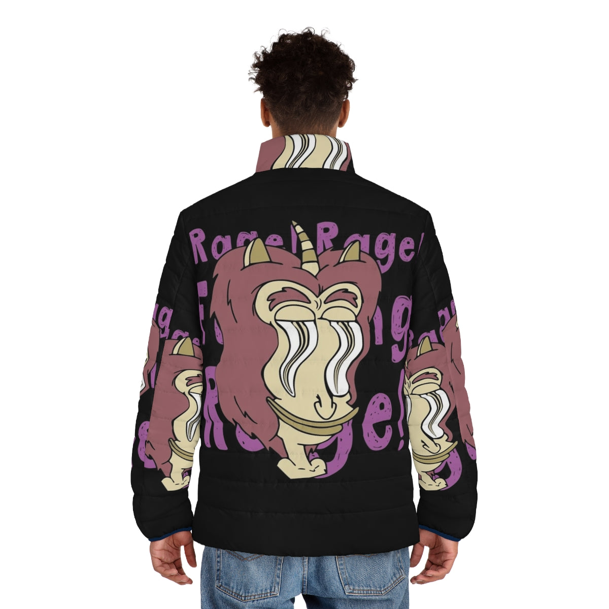 Big Mouth Hormone Monster Puffer Jacket with Cartoon Characters - men back