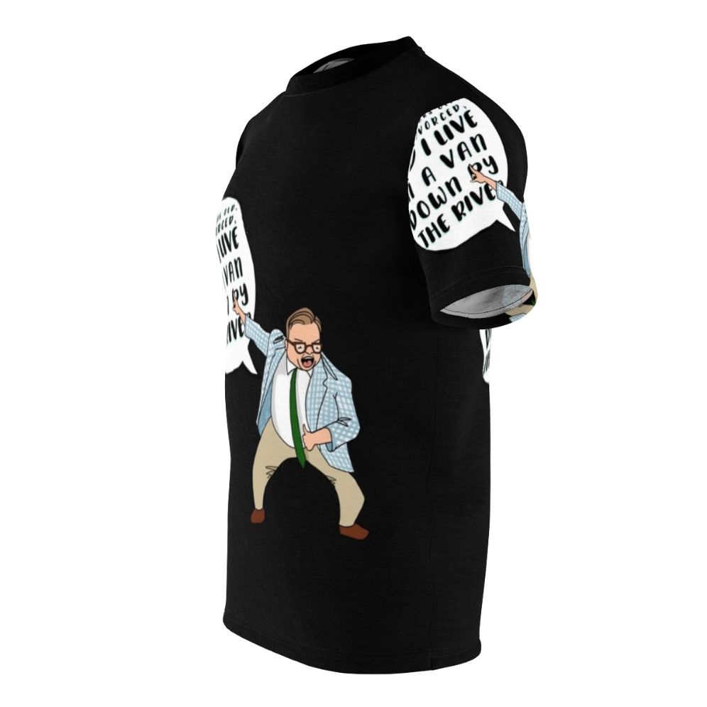 Illustration of Chris Farley as the iconic motivational speaker character Matt Foley on a t-shirt - men left