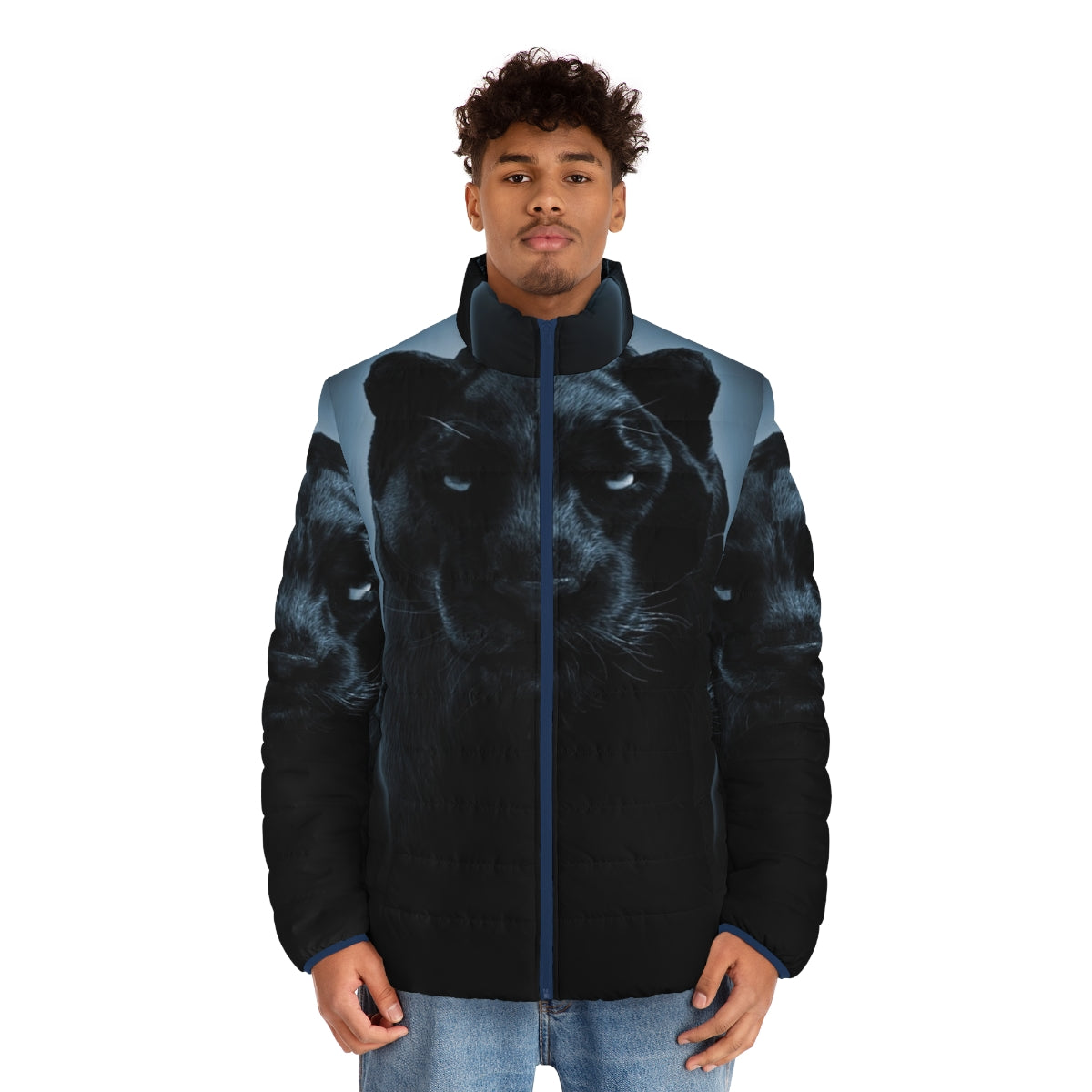 Black Panther Puffer Jacket featuring a bold and vibrant design - men front