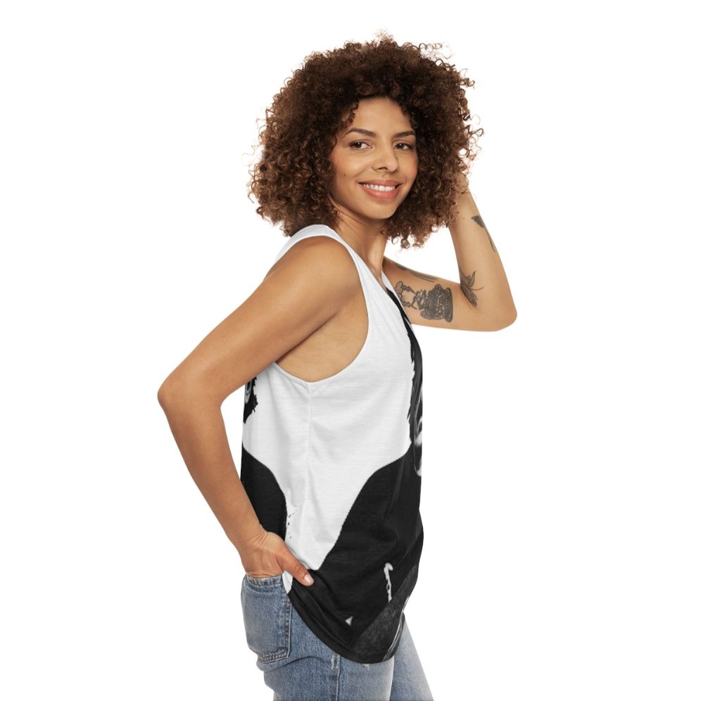 Avant garde unisex tank top with Captain Beefheart inspired design - women side