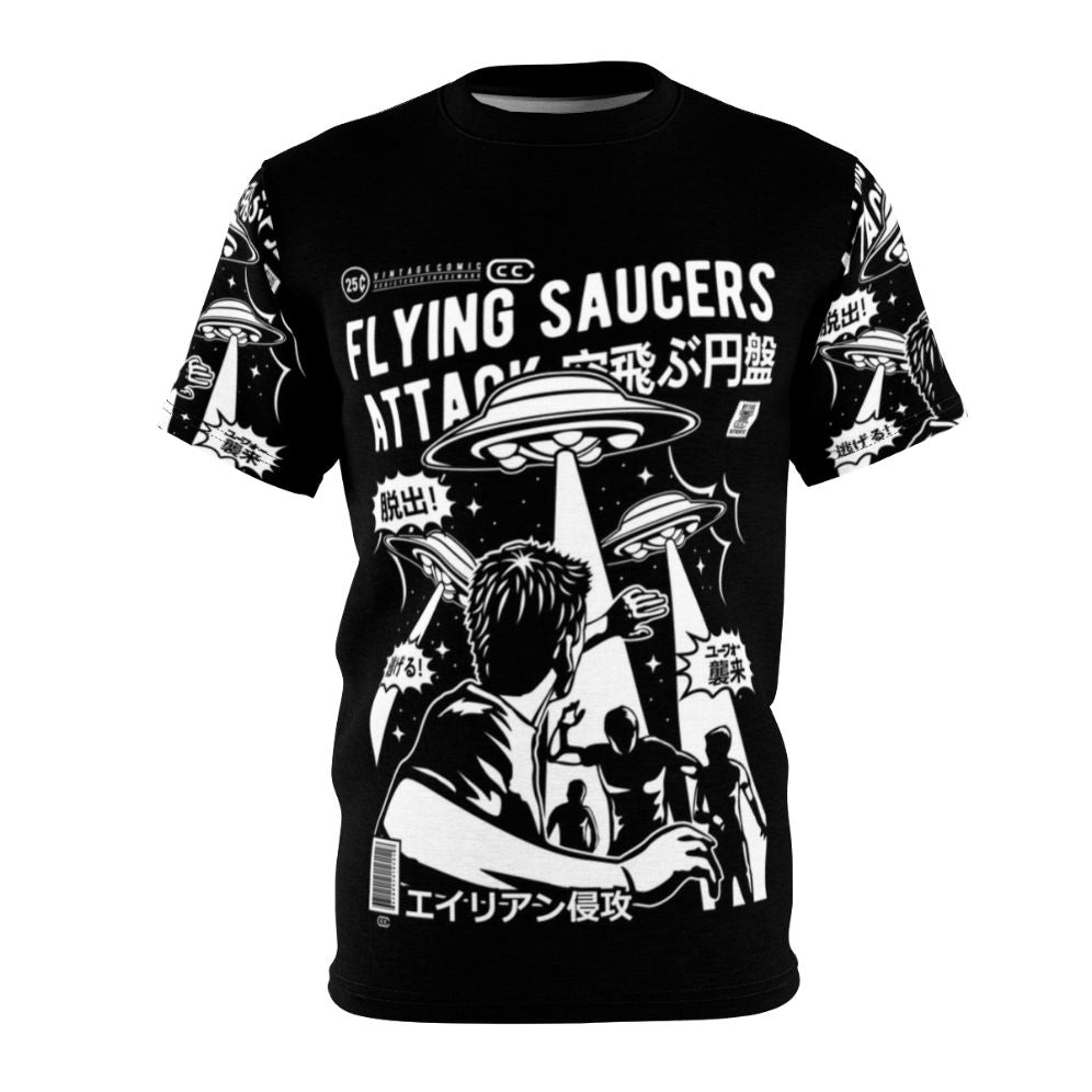 Vintage inspired UFO cartoon design on a t-shirt