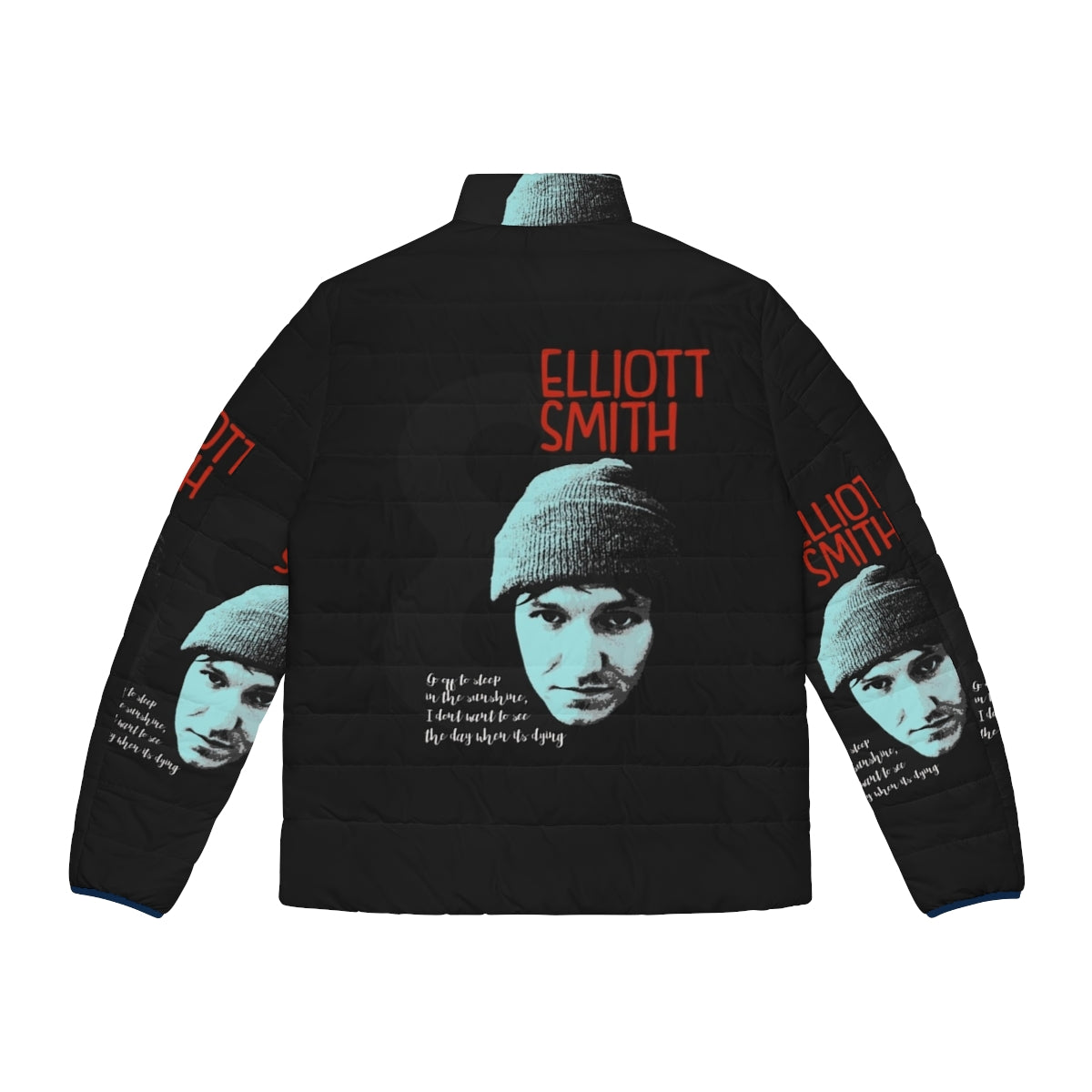 Elliott Smith Art Puffer Jacket with Indie Music Inspired Lettering and Graphics - Back