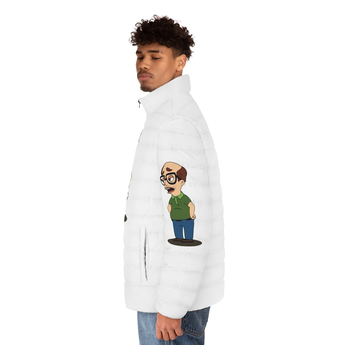 Big Mouth Andrew Glouberman Puffer Jacket, featuring the beloved character from the hit Netflix series - men side left