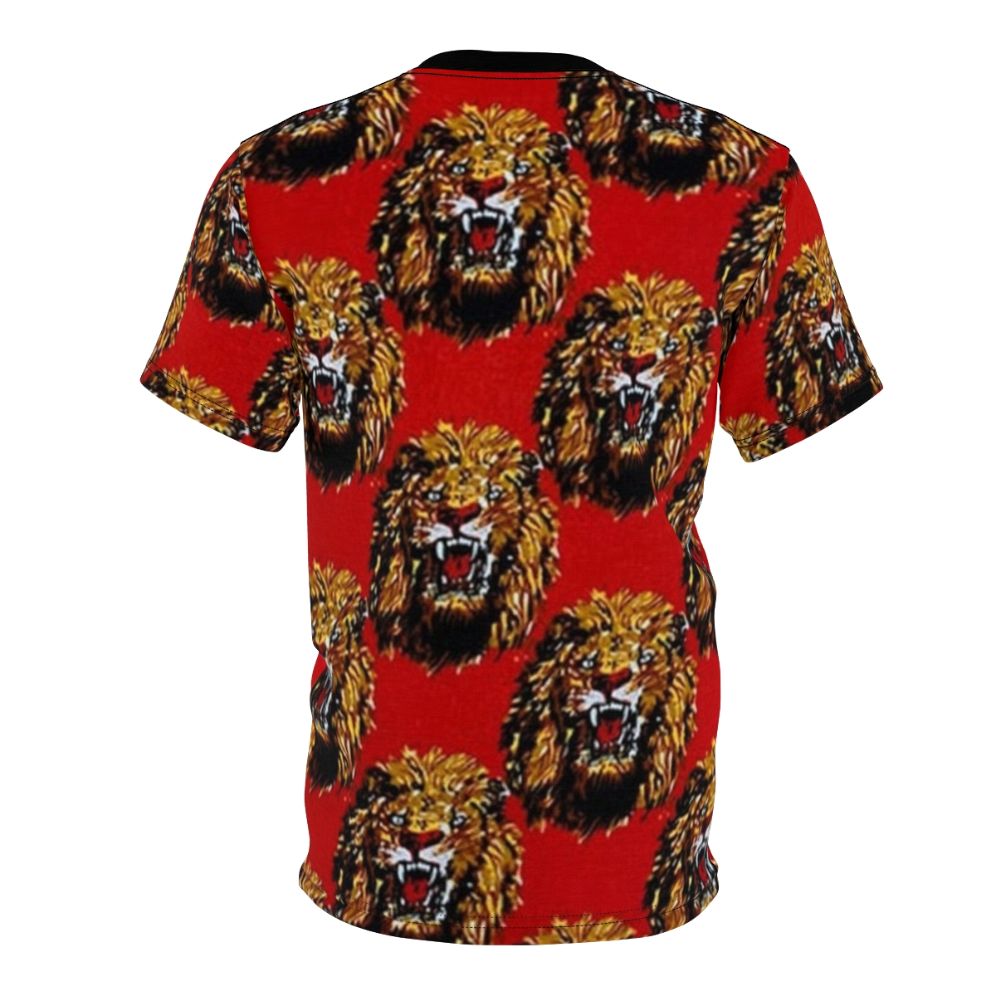 A red t-shirt with a striking graphic design featuring the Isi Agu (Lion Head) symbol, a legendary animal in Igbo culture. - Back