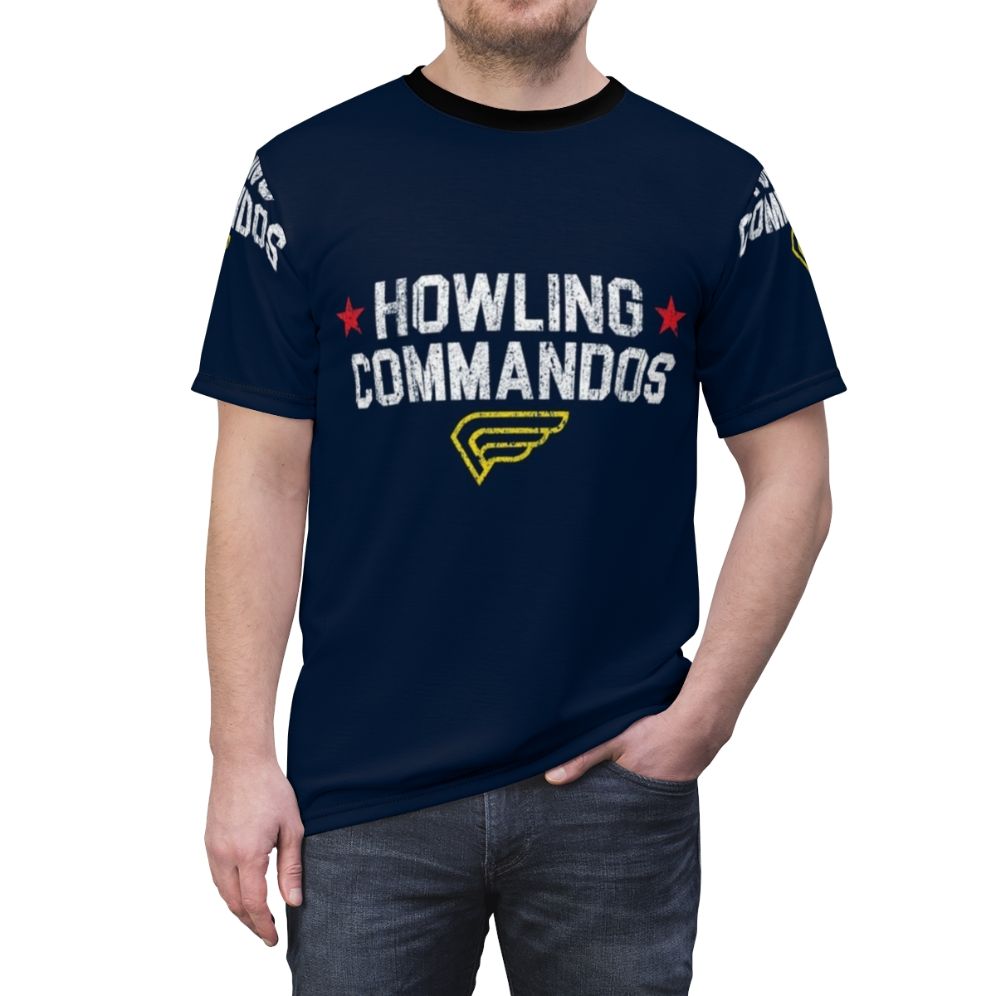 A high-quality graphic tee featuring Howling Commandos-inspired artwork, perfect for comic and superhero fans. - men front