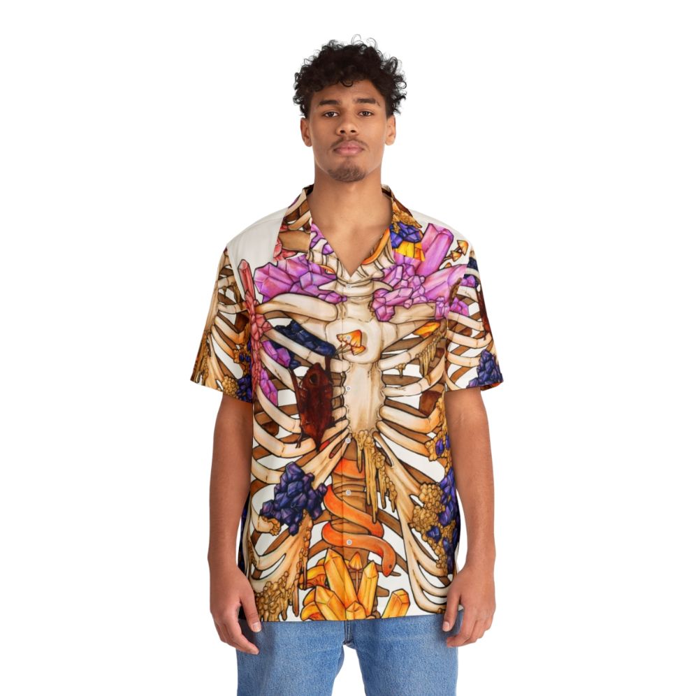 Skeletal gem hawaiian shirt with nature-inspired design - People Front