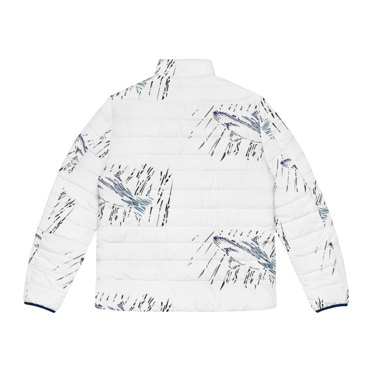 A stylish puffer jacket with an artistic, ocean-themed design - Back