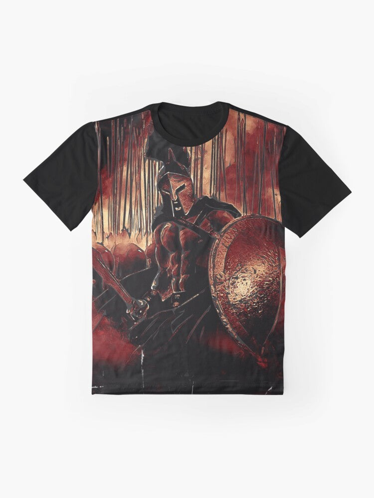 Spartan King graphic t-shirt featuring the legendary warrior Leonidas from the film 300 - Flat lay