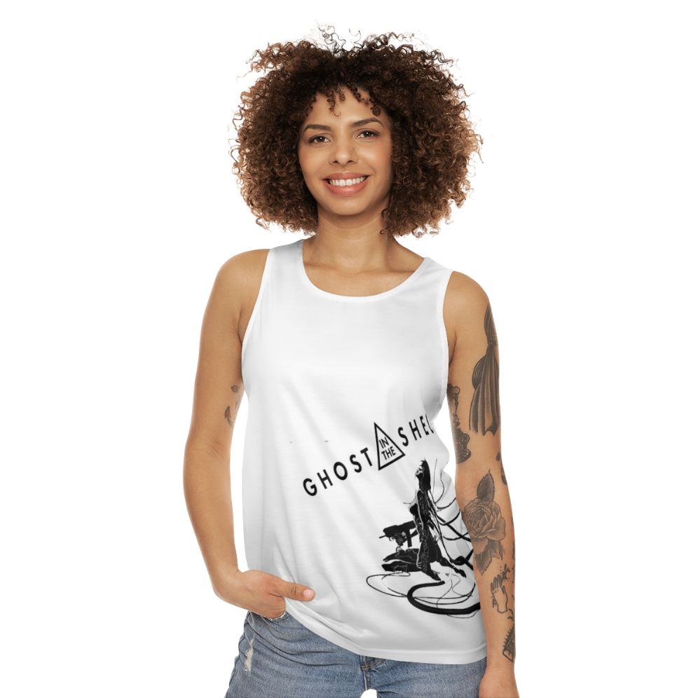 Motoko Kusanagi from Ghost in the Shell anime on a unisex tank top - women