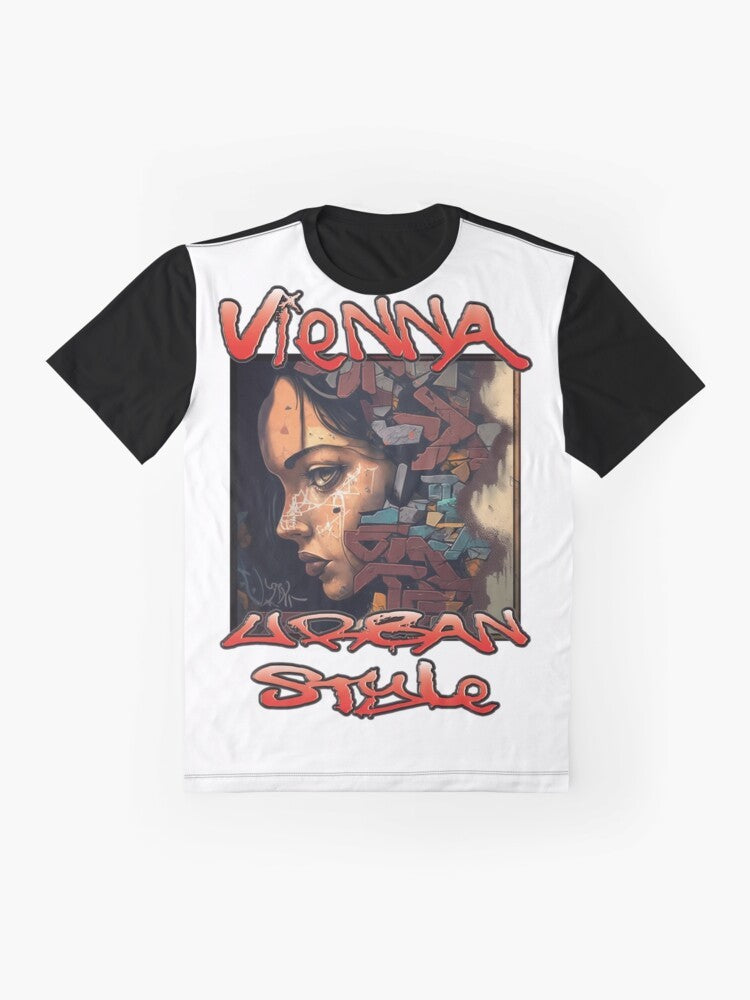 Vibrant and expressive Vienna urban street art graphic t-shirt - Flat lay