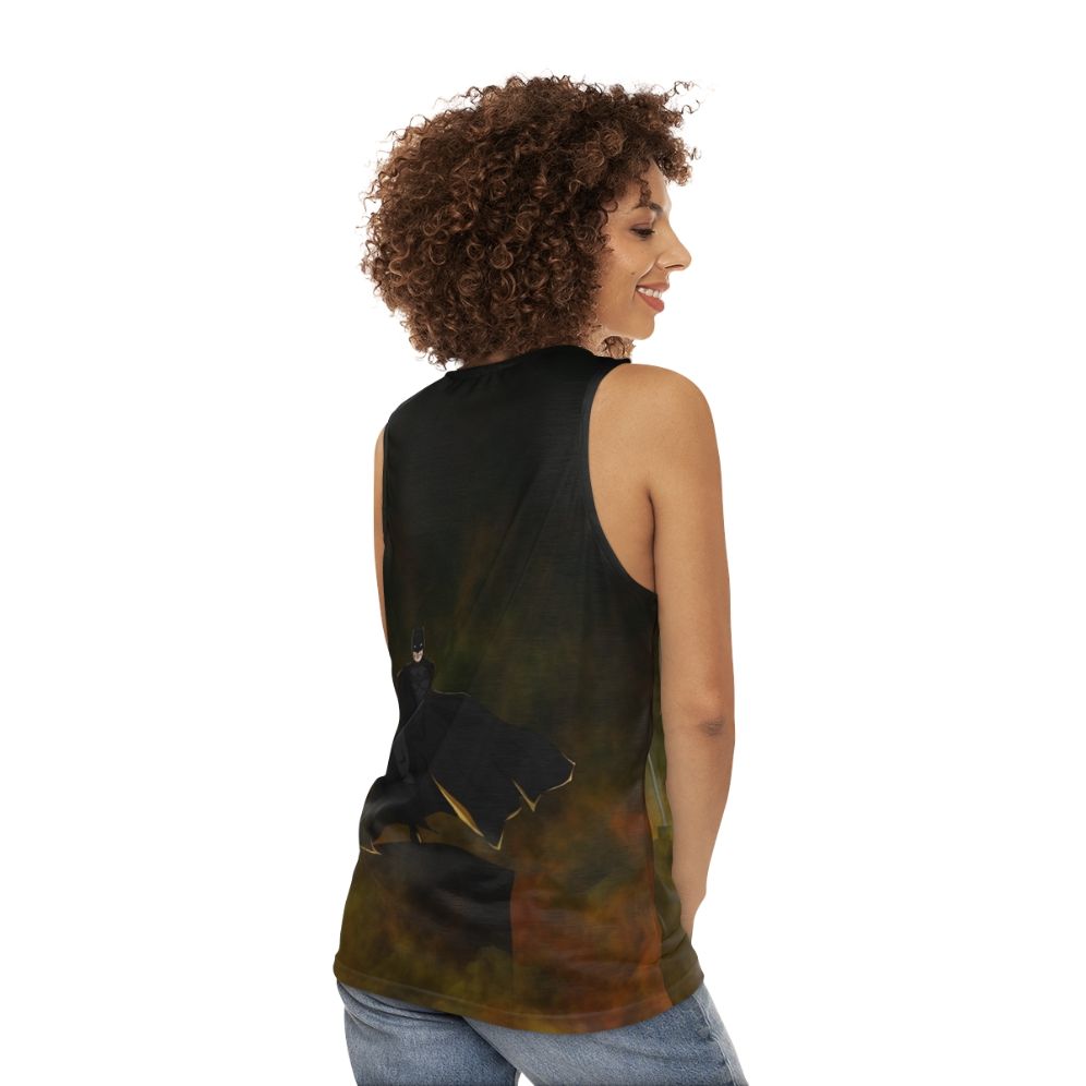 Superhero unisex tank top with NYC and animal design - women back