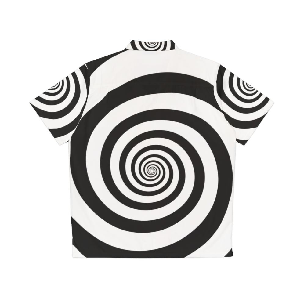 Hypnotic black and white spiral pattern Hawaiian shirt - Back