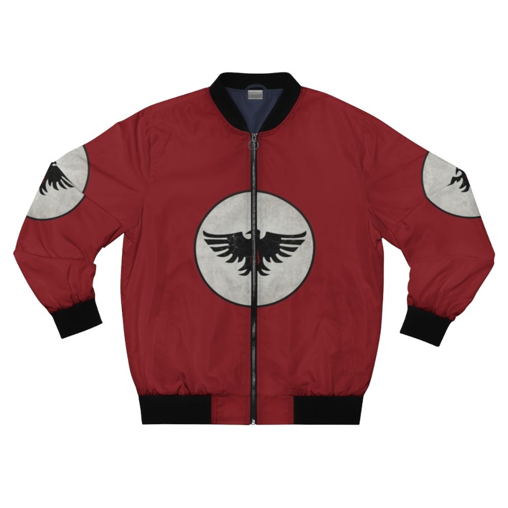 Blood Ravens Space Marine Bomber Jacket featuring the iconic chapter insignia and shoulder pauldron design