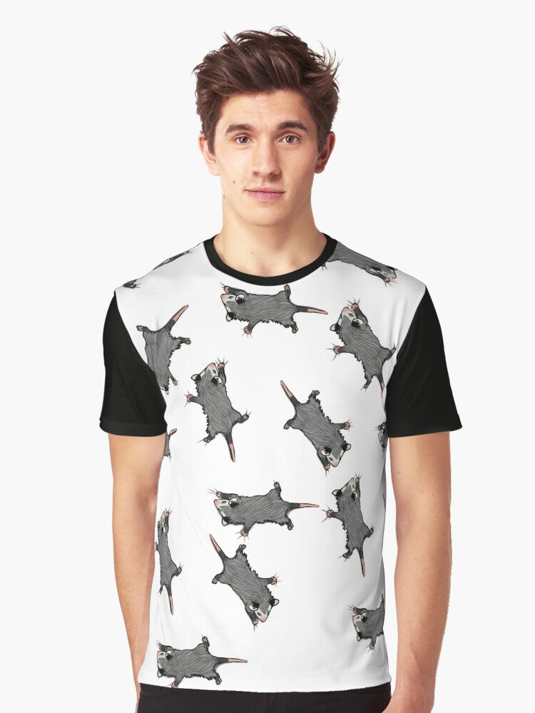 Graphic design of an opossum or possum climbing on a t-shirt - Men