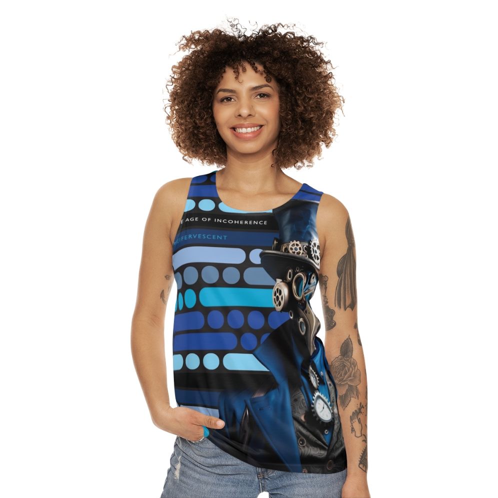 Unisex indie steampunk tank top with morse code design - women