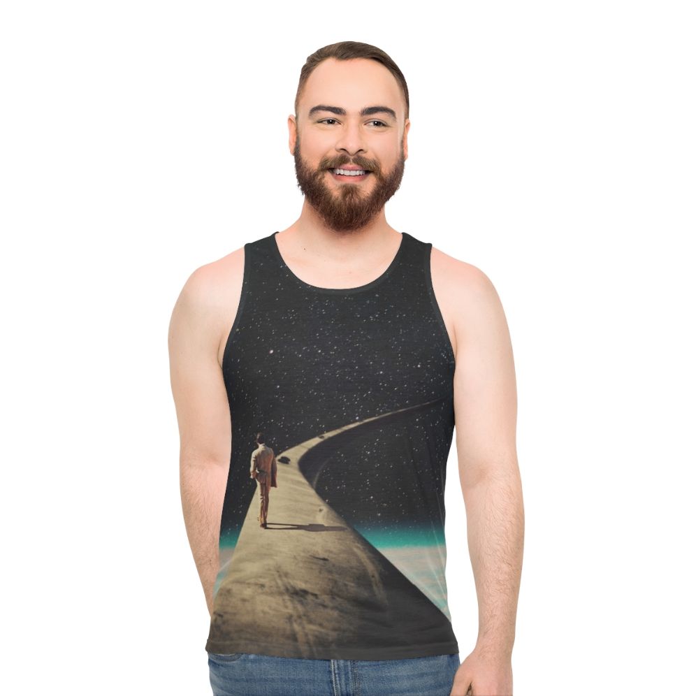 Vintage graphic unisex tank top with surreal space illustration - men