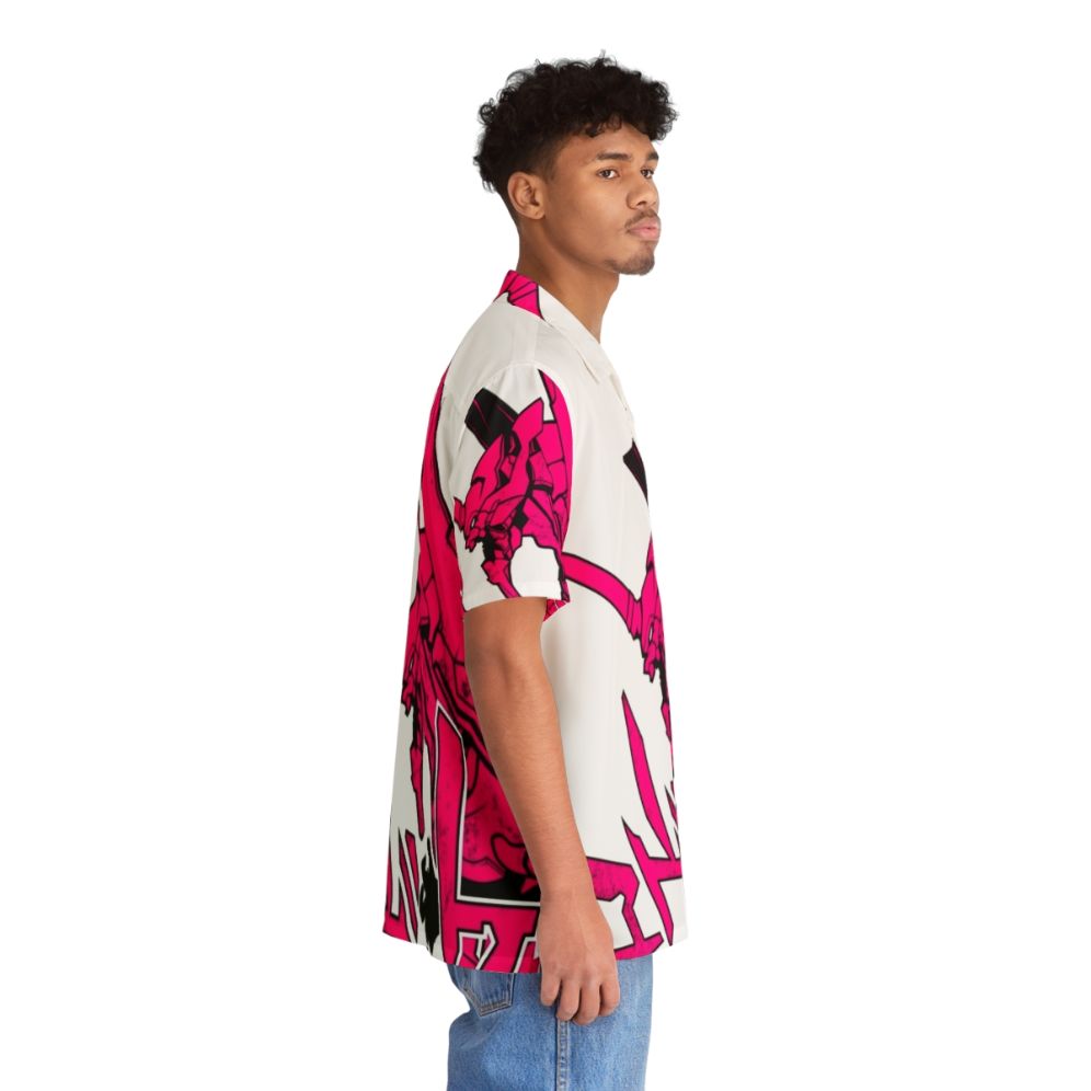 Pink Evangelion inspired Hawaiian shirt with vintage anime graphics - People Pight