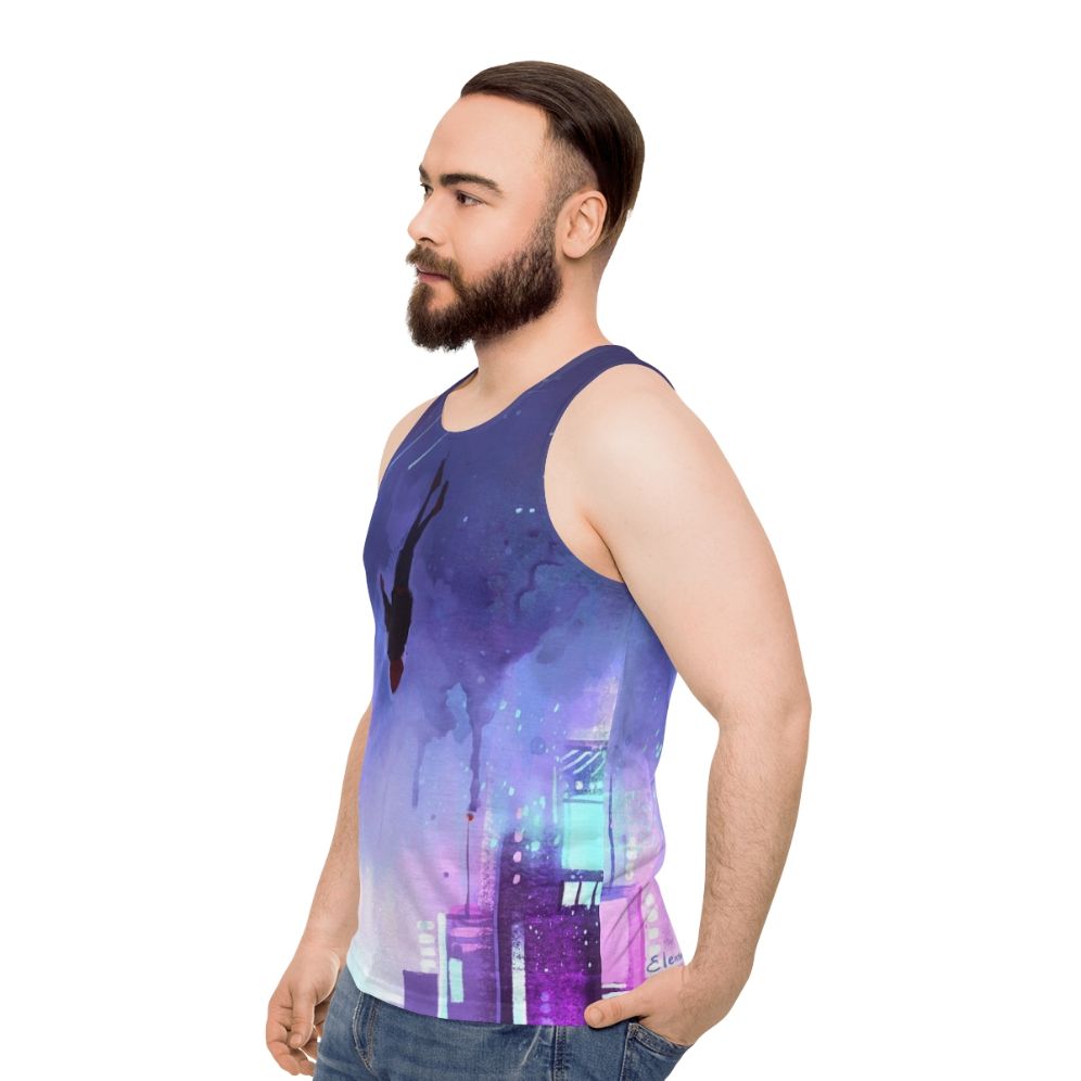 Spiderverse inspired unisex tank top with "What's Up Danger" design - men side